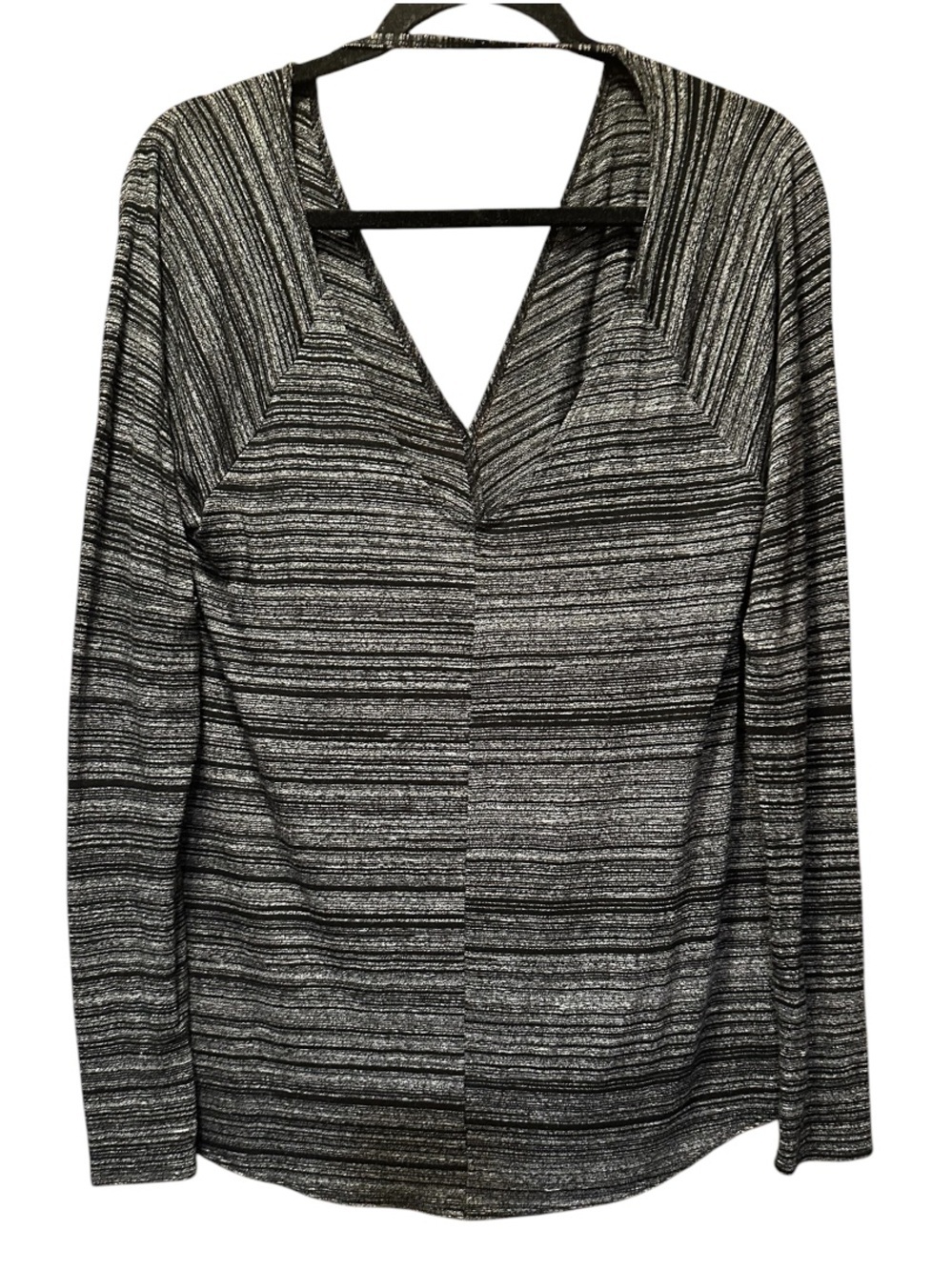 Abercrombie & Fitch Striped Black & Gray V-Neck Long Sleeve Top